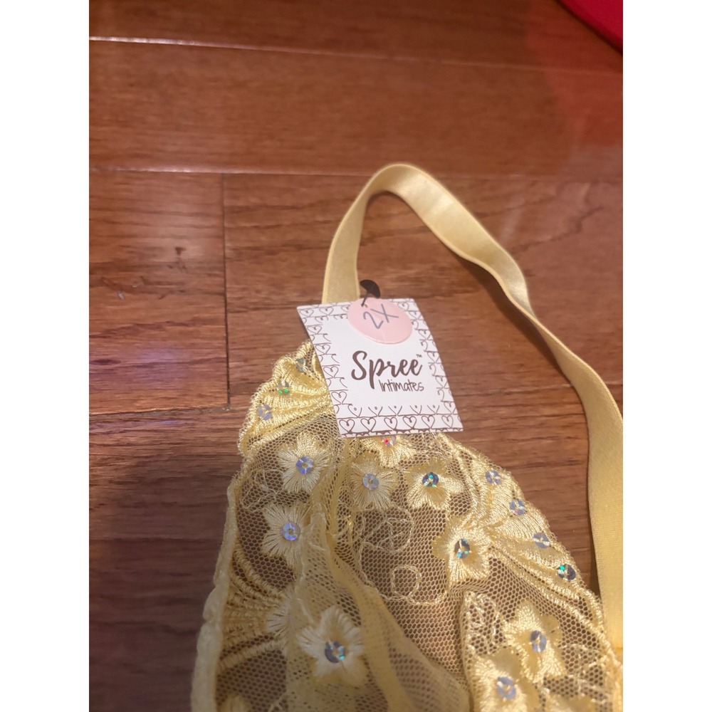 Spree Intimates Babydoll Floral Yellow Lace Sequin Lingerie Set 2X NWT Coquette - Picture 6 of 8